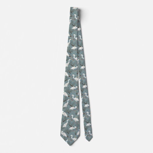 Heron water pond - blue - great egret bird tie ネクタイ (正面)