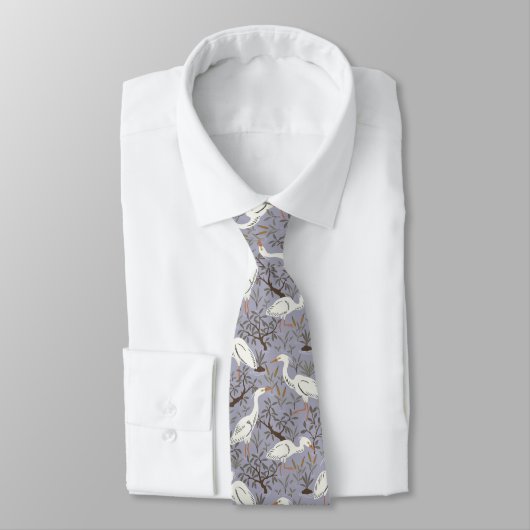 Heron water pond - lavender - great egret bird tie ネクタイ (タイ)