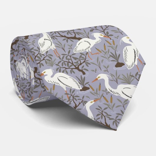 Heron water pond - lavender - great egret bird tie ネクタイ (ロール)
