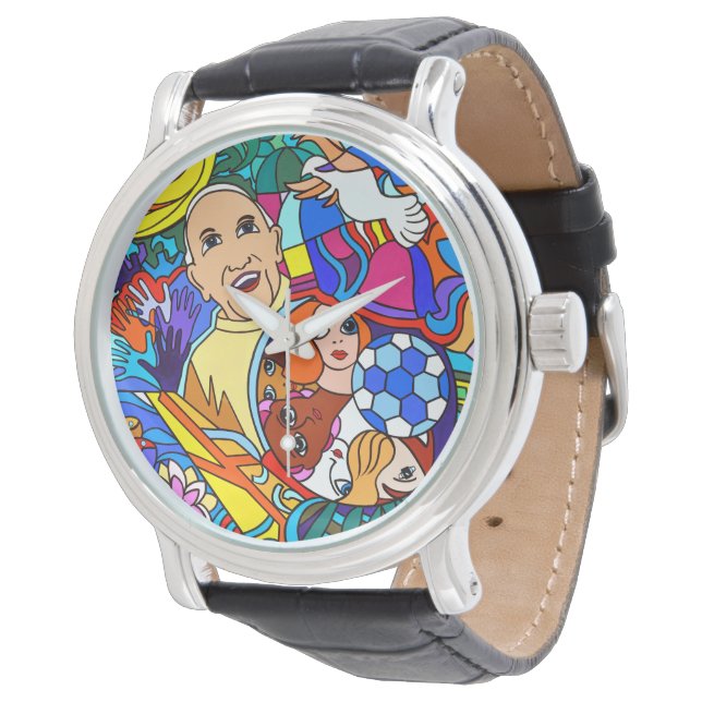 Herrenuhr mit Lederarmband schwarz 腕時計 (アングル)