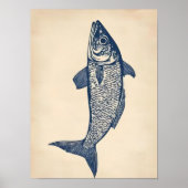 Herring Print Linocut Vintage Poster Retro Herring ポスター (正面)