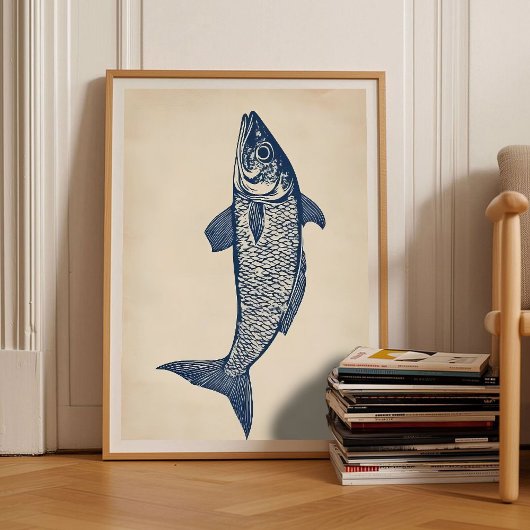 Herring Print Linocut Vintage Poster Retro Herring ポスター