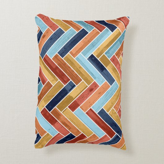 Herringbone Pattern Blue Yellow Orange Red アクセントクッション (裏面(縦))