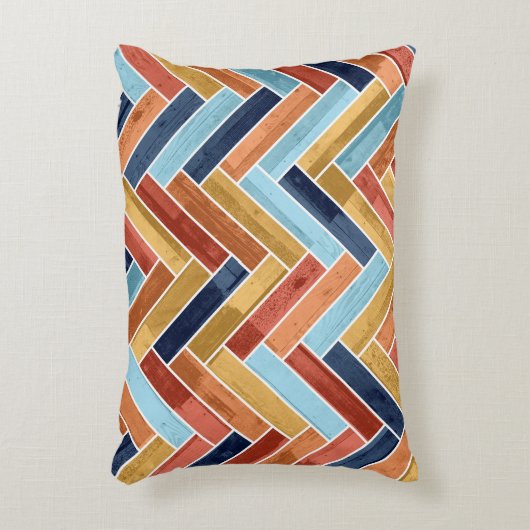 Herringbone Pattern Blue Yellow Orange Red アクセントクッション (正面(垂直))