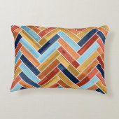 Herringbone Pattern Blue Yellow Orange Red アクセントクッション (裏面)