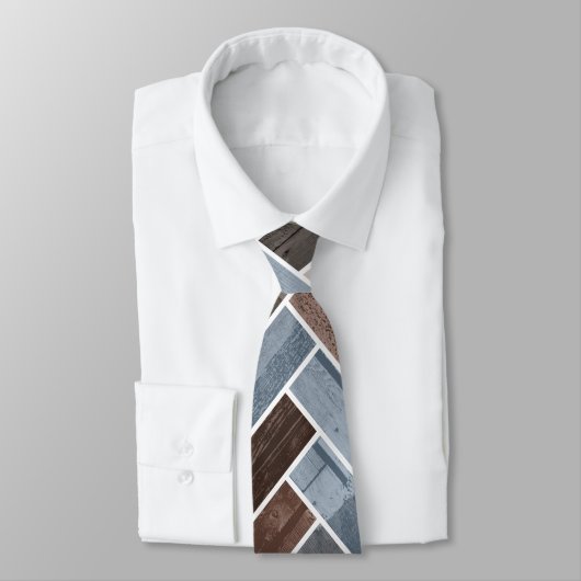 Herringbone Pattern in Blue Brown Grey ネクタイ (タイ)