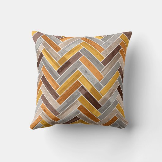 Herringbone Pattern in Orange Brown Grey クッション (裏面)