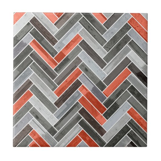 Herringbone Pattern in Orange Grey タイル (正面)