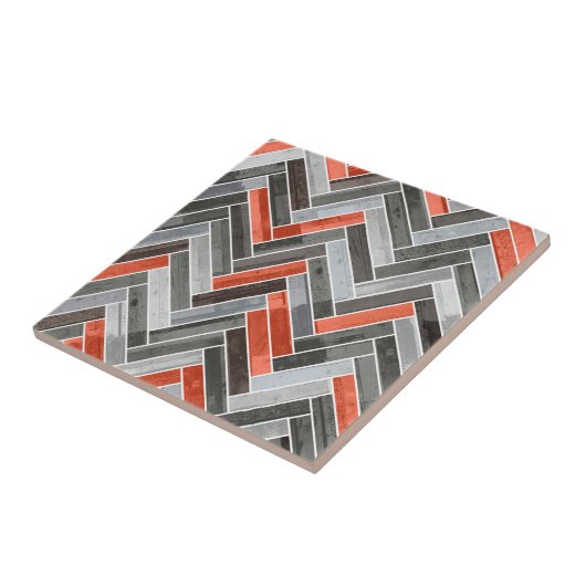 Herringbone Pattern in Orange Grey タイル (側面)