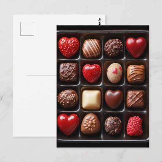 Herz Schokolade und Pralinen Valentinstag ポストカード (正面/裏面)