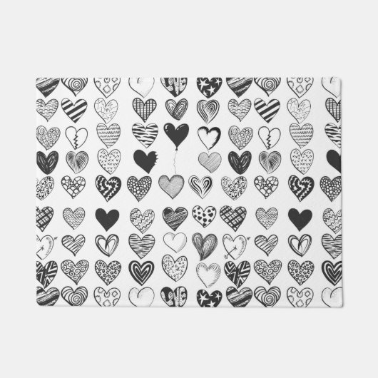 Herzen in Schwarz-Weiß ドアマット (正面)
