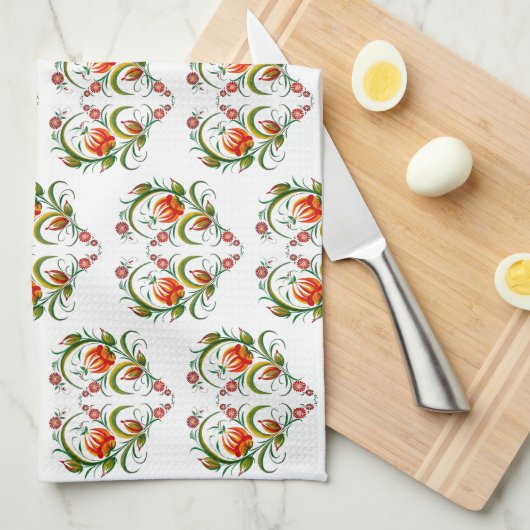 Herzförmiges Blumenmuster キッチンタオル (四つ折り)