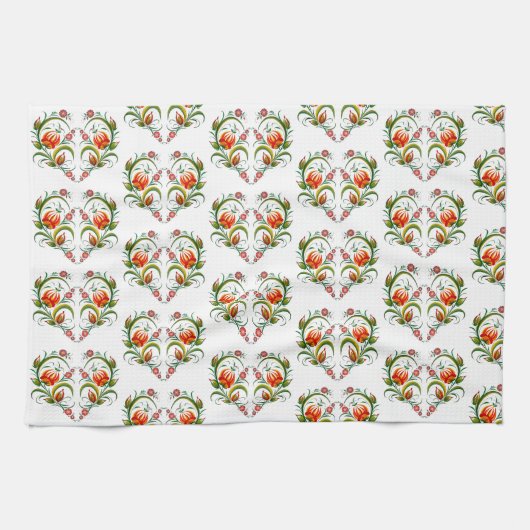 Herzförmiges Blumenmuster キッチンタオル (横)