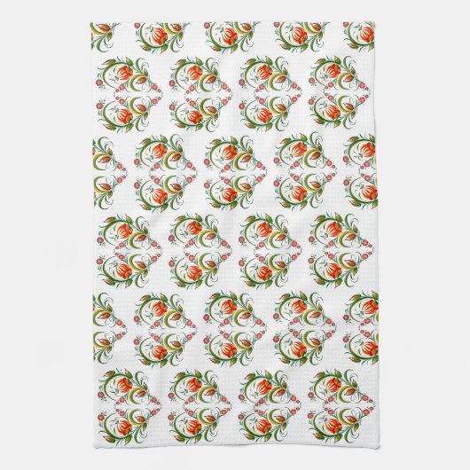 Herzförmiges Blumenmuster キッチンタオル (縦)