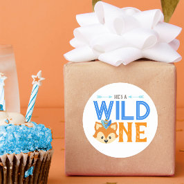 He's a Wild One Woodland Fox 1st Birthday Stickers ラウンドシール