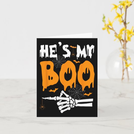He's My Boo Skeleton Halloween Matching Couples  カード (黄色い花)