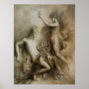 HesiodとMuse Symbolist Art by Gustave Moreau ポスター