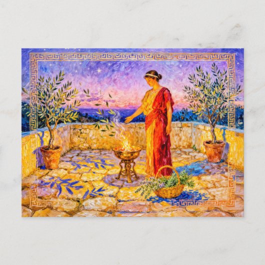 Hestia Lighting a Sacred Fire on Terrace with Oliv ポストカード (正面)