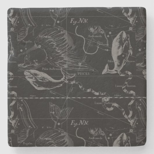 Heveliusによる魚座の星座の地図1690 ストーンコースター (正面)