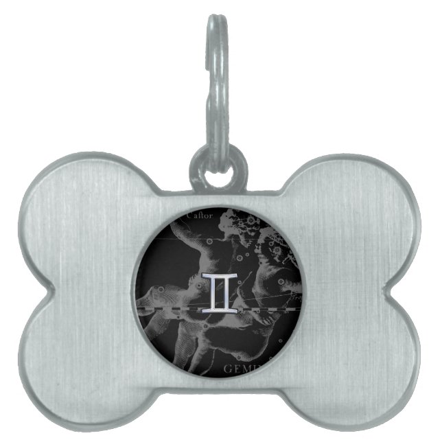 HeveliusのGemini〔占星術の〕十二宮図シンボルのようなクロム ペットネームタグ (正面)