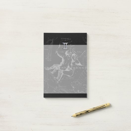 HeveliusのGemini〔占星術の〕十二宮図シンボルのようなクロム ポストイット (デスク上)