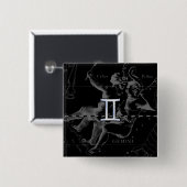 HeveliusのGemini〔占星術の〕十二宮図シンボルのようなクロム 缶バッジ (正面&裏面)