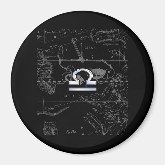 Hevelius上のChromeライブラー〔占星術の〕十二宮図サイン マグネット (正面)