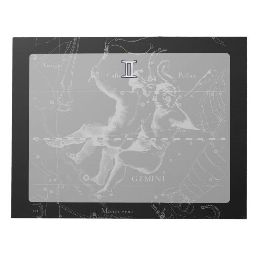 Hevelius 1690のクロームのようなジェミニ〔占星術の〕十二宮図サイン ノートパッド (正面)