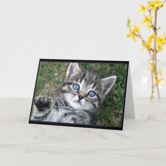 "Hewwo"の子猫 カード (黄色い花)