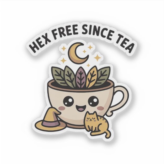 Hex Free Since Tea — cozy witch tea & cat シール (正面)