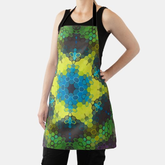 Hex Mandala Green Yellow and Blue エプロン (インサイチュ)