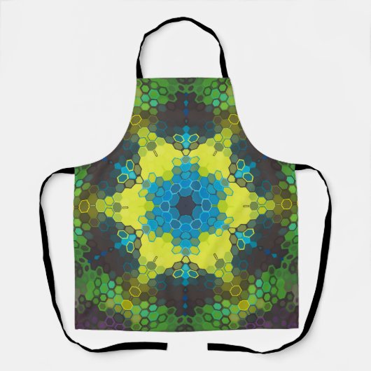 Hex Mandala Green Yellow and Blue エプロン (正面)