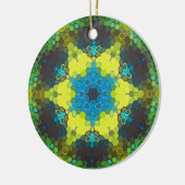 Hex Mandala Green Yellow and Blue セラミックオーナメント (左)