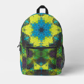 Hex Mandala Green Yellow and Blue プリントバックパック (正面)