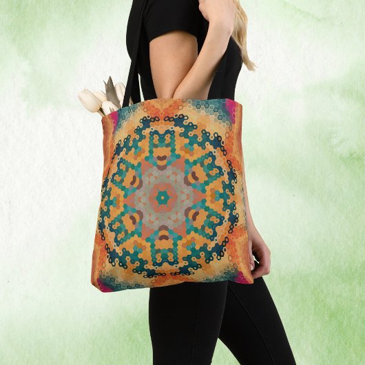 Hex Mandala Orange and Blue トートバッグ