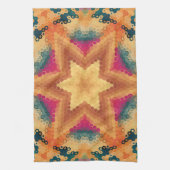 Hex Mandala Orange Blue and Pink キッチンタオル (縦)