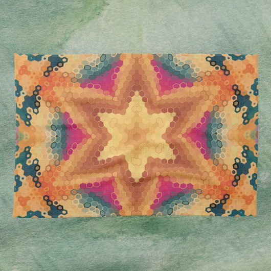 Hex Mandala Orange Blue and Pink キッチンタオル