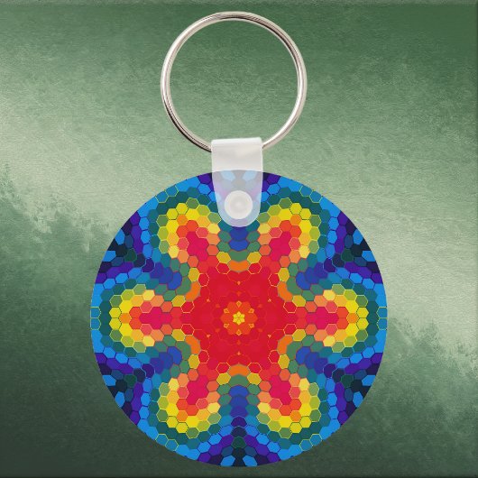 Hex Mandala Red Yellow and Blue キーホルダー