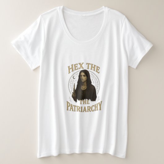 Hex the Patriarchy – Wiccan Witch Illustration プラスサイズTシャツ (デザイン正面)