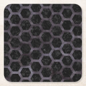 HEXAGON2黒い大理石及び黒い水彩画 スクエアペーパーコースター (正面)