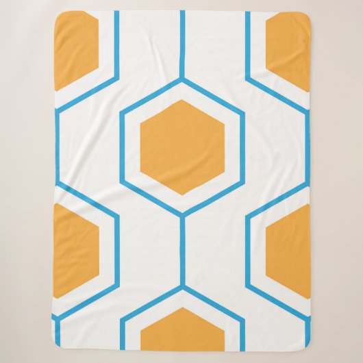 Hexagon abstract geometrical pattern in orange blu シェルパブランケット (正面)
