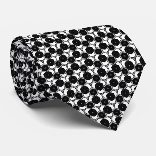 Hexagon Black & White Pattern Fashion neck Tie ネクタイ (ロール)