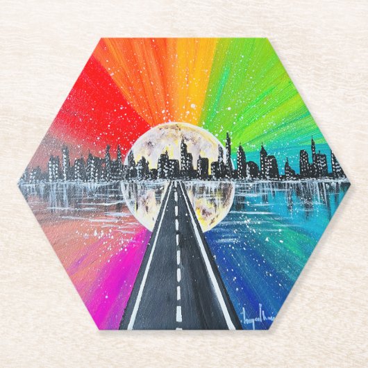 Hexagon Rainbow Road fine art coaster ペーパーコースター (正面)