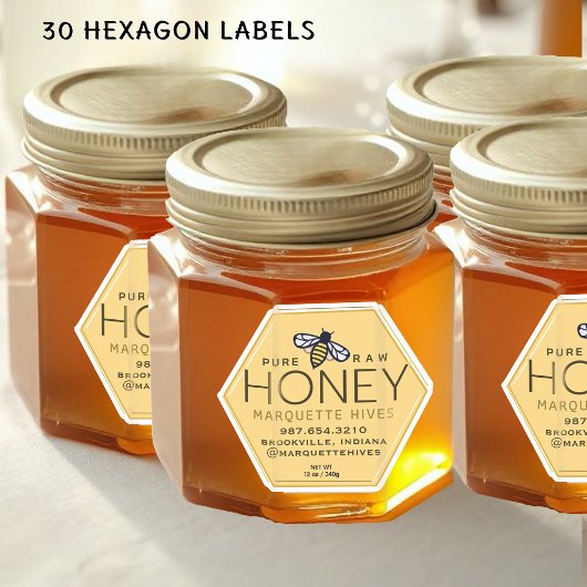 Hexagon-shaped Honey Label with Yellow Bee シール