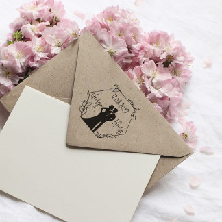 Hexagon Wedding Stamp with Couple Silhouette ラバースタンプ