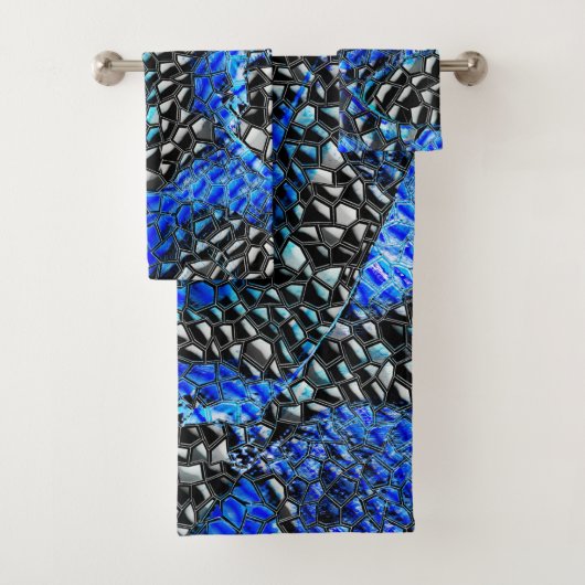 Hexagonal mosaic or blue and grey to black scales バスタオルセット (インサイチュ)