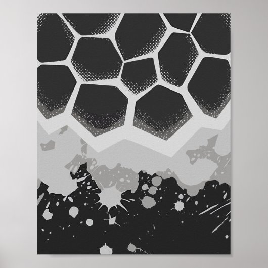 Hexagonal Pattern with Gray Paint Splashes ポスター (正面)