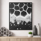 Hexagonal Pattern with Gray Paint Splashes ポスター
