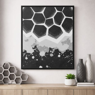 Hexagonal Pattern with Gray Paint Splashes ポスター