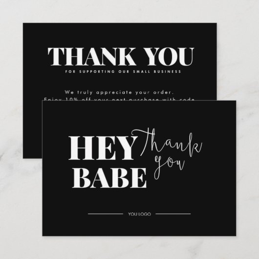 Hey Babe Black Thank You Card Discount Code サンキューカード (正面/裏面)